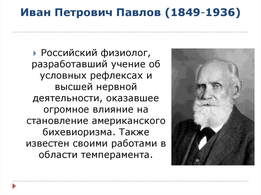 Известному русскому ученому физиологу и п павлову. Теория Ивана Петровича Павлова.