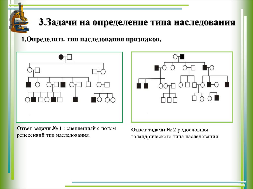 По изображению на рисунке родословной установите характер наследования признака выделенного черным