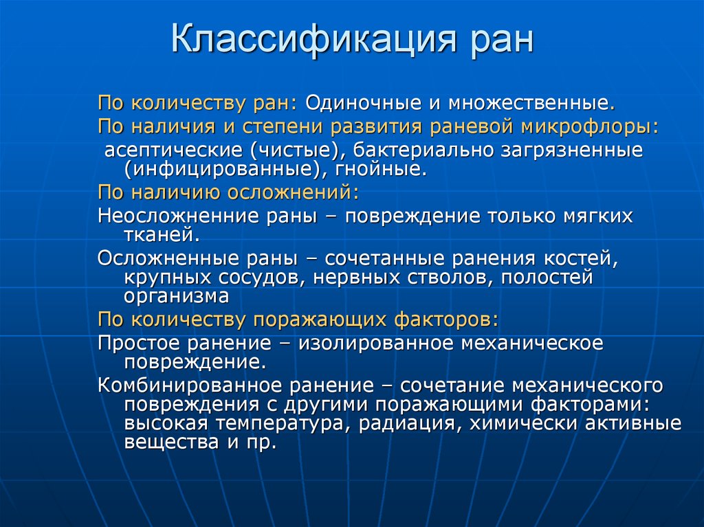 Раны классификация