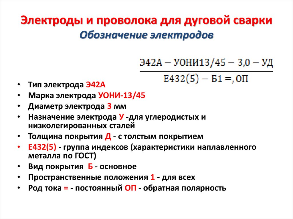 Электроды и проволока для дуговой сварки Обозначение электродов