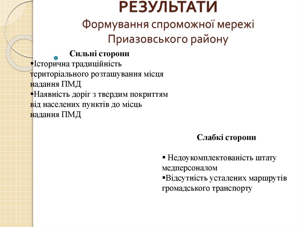 РЕЗУЛЬТАТИ Формування спроможної мережі Приазовського району