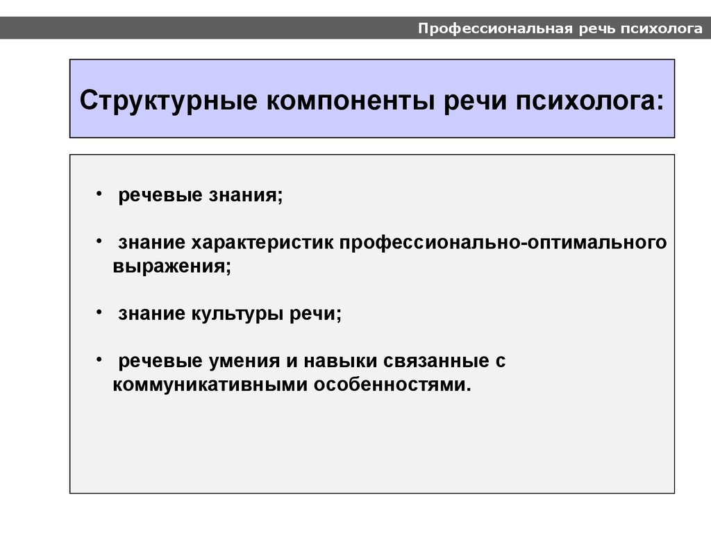 Речевые знания. Профессиональная речь психолога. Компоненты профессиональной речи. Профессиональные характеристики речи. Требования к речи психолога.