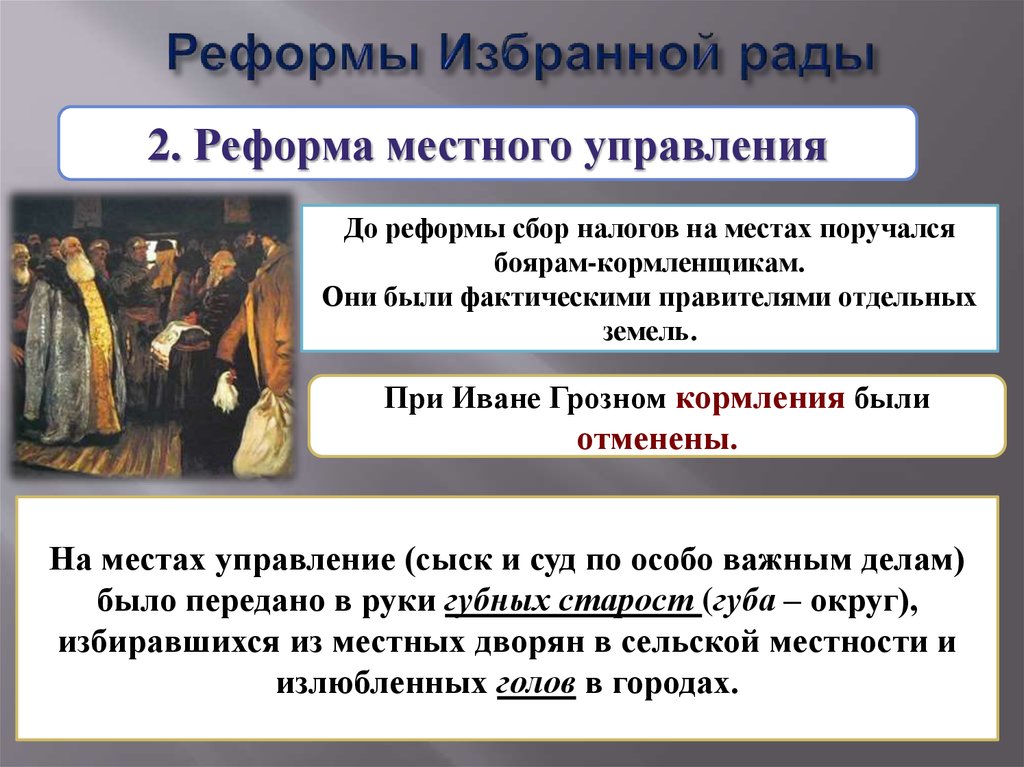 Реформы избранной рады Ивана Грозного. Реформы избранной рады участники впр