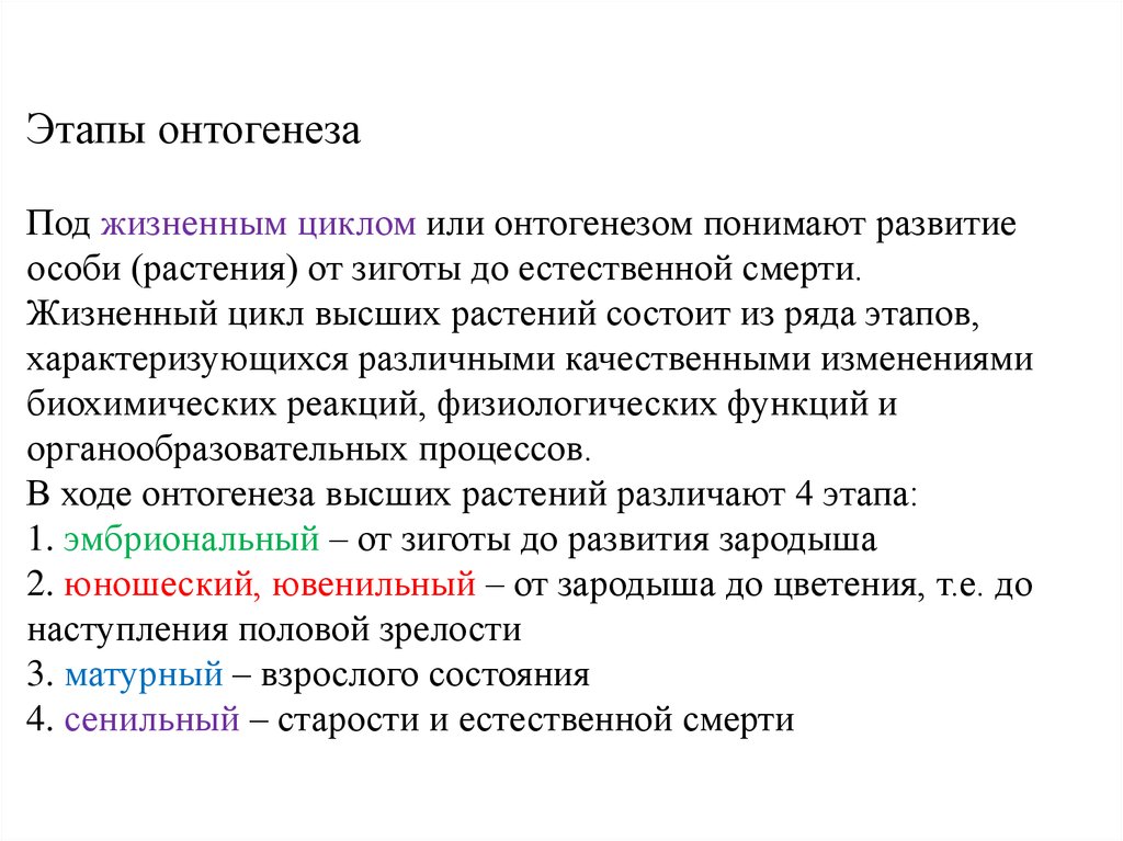 Стадии индивидуального развития