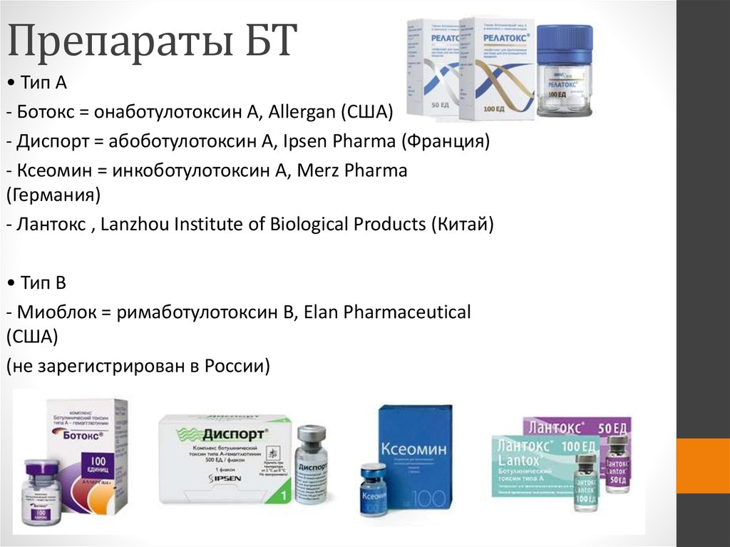 Препараты ботокса. Ботулотоксина Тип и препараты. Инкоботулотоксин что это. Ботулотоксин виды. Препараты с ботулотоксином.