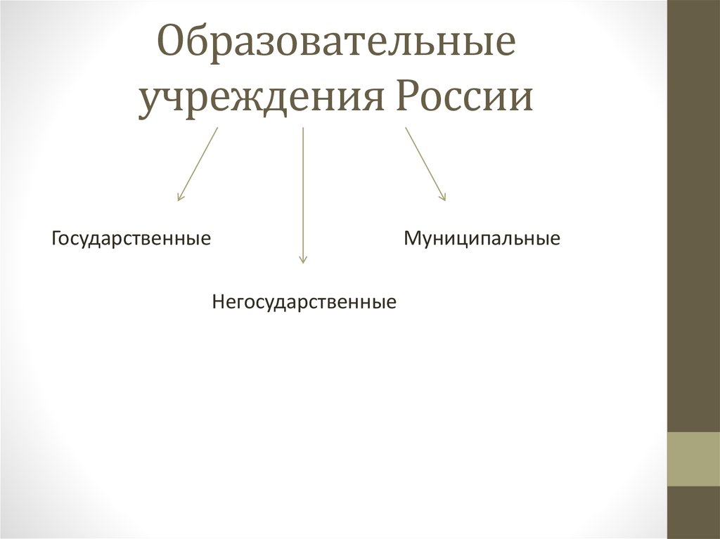 Государственные муниципальные частные учреждения. Государственные и негосударственные образовательные учреждения. Негосударственное образовательное учреждение. Государственные образовательные организации это. Образовательные учреждения в России.