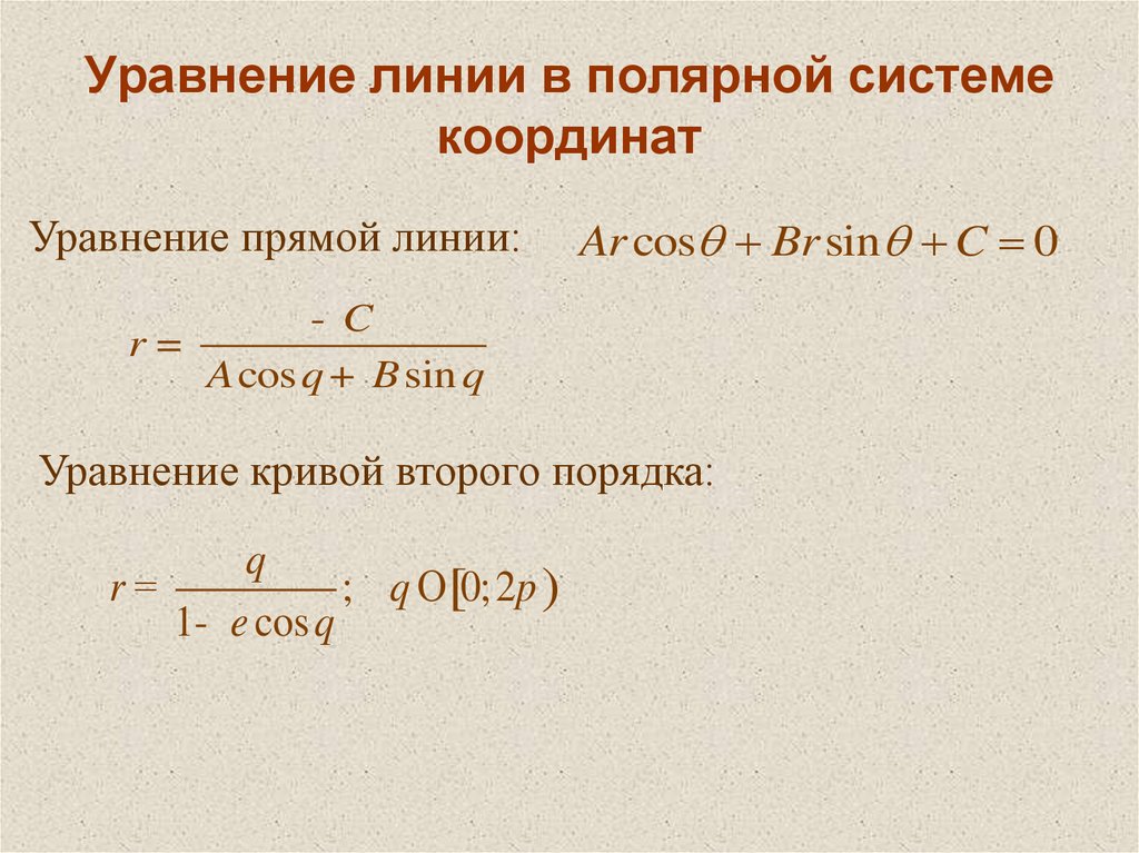 Линия задана уравнением в полярной. Уравнение прямой в Полярных координатах. Уравнение линии второго порядка.