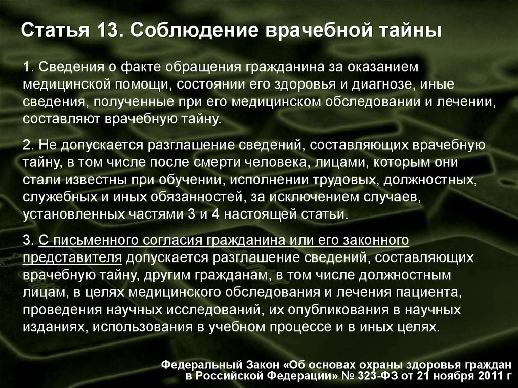 Правовое обеспечение врачебной тайны презентация