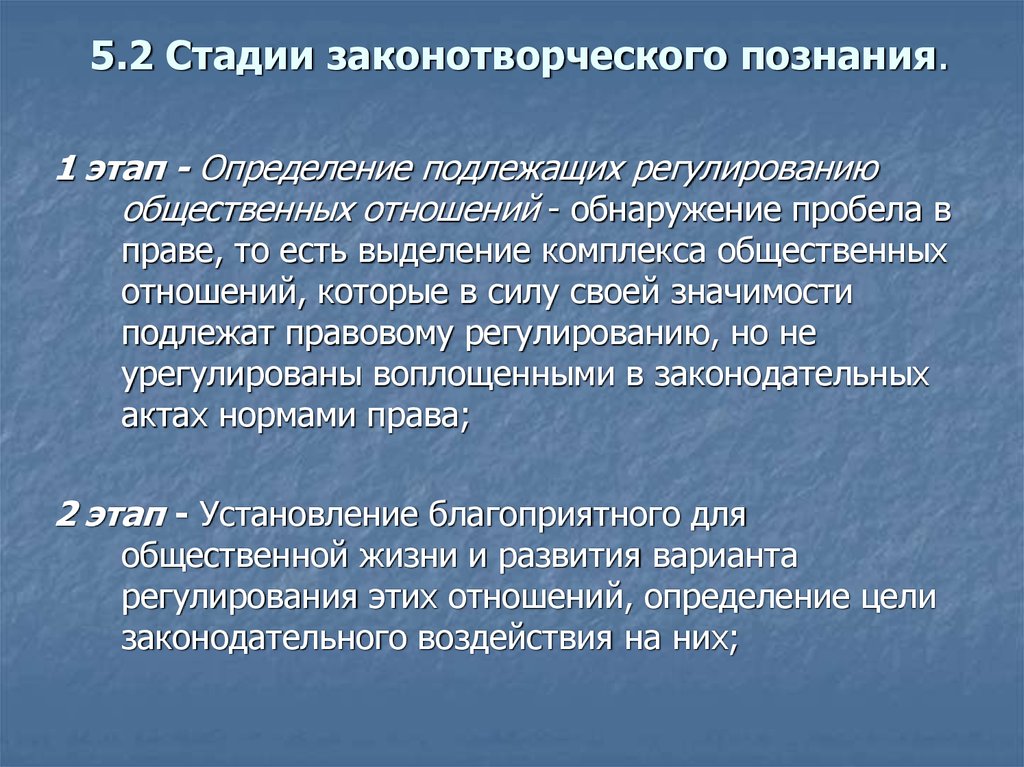 5.2 Стадии законотворческого познания.