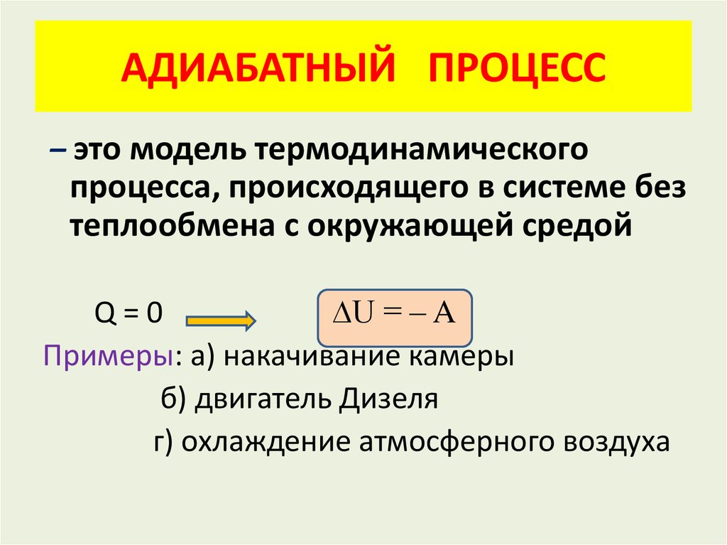 Первого закона термодинамики для адиабатного процесса