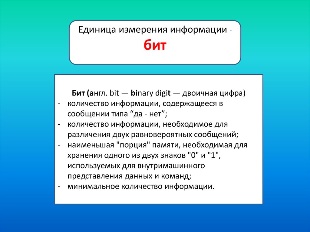 Информация кодирование информации измерение количества информации. Наименьшая порция информации в информатике. Измерение информации на английском. Единицы измерения и кодирование. Информационный объем сообщения binary Digit.