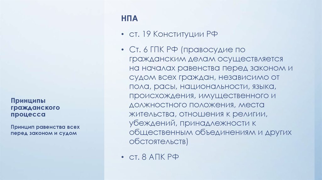 Базы нормативных правовых актов и судебной практики. Принцип равенства всех перед судом НПА. Правосудие по гражданским делам осуществляется. Ст 6 ГПК кратко.