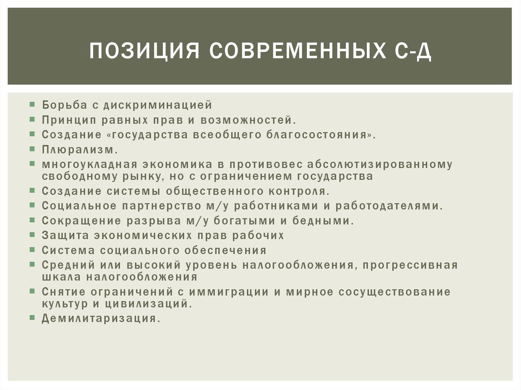 Современные позиции