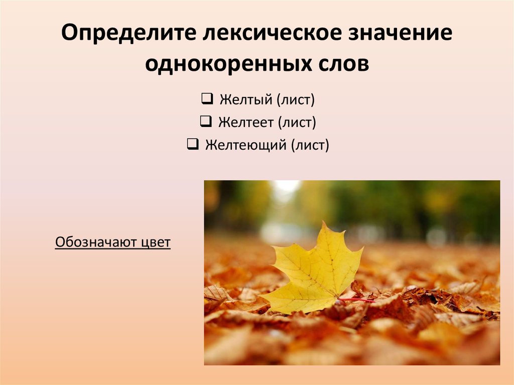 Лексическое значение золотой. Значение слова лист. Лист лексическое значение. Желтоватый лексическое значение. Желтеющие листья предложение.