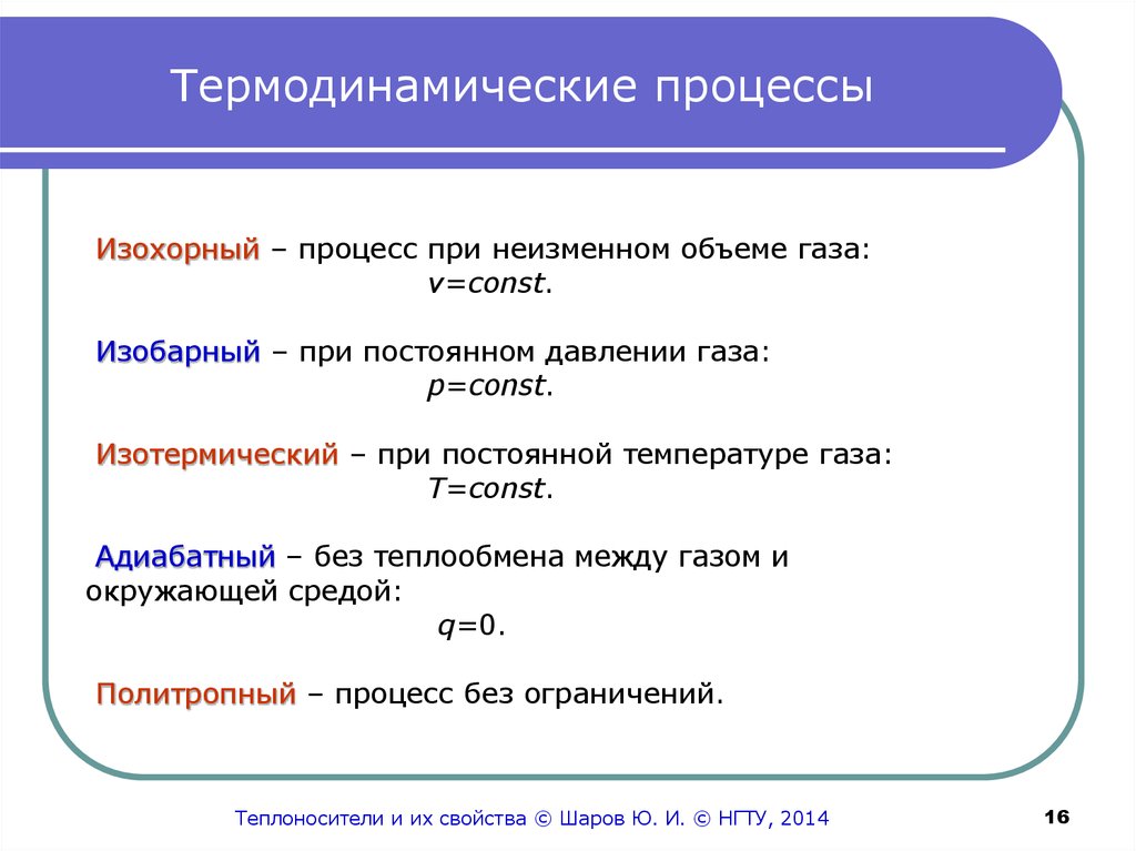 Основные термодинамические параметры газов