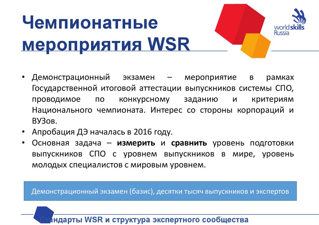 Стандарты WSR. Уровни демонстрационного экзамена. Логотип демонстрационного экзамена по стандартам WSR. Уровень демонстрационный.