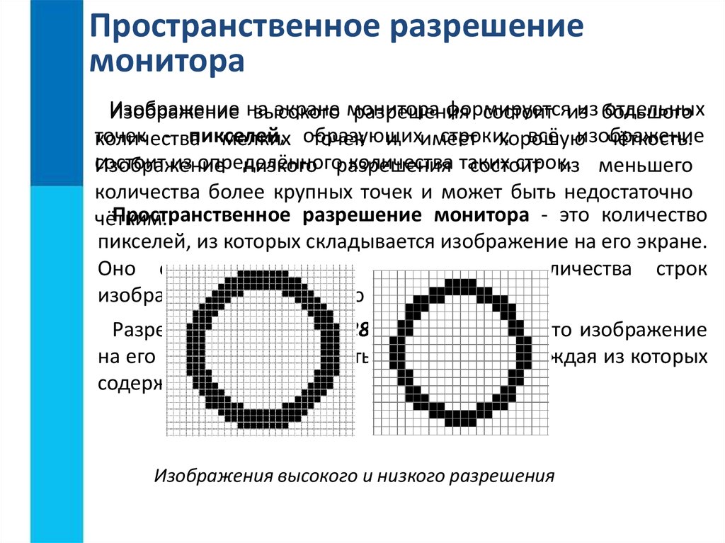 Количество пикселей из которых складывается изображение на экране монитора называется