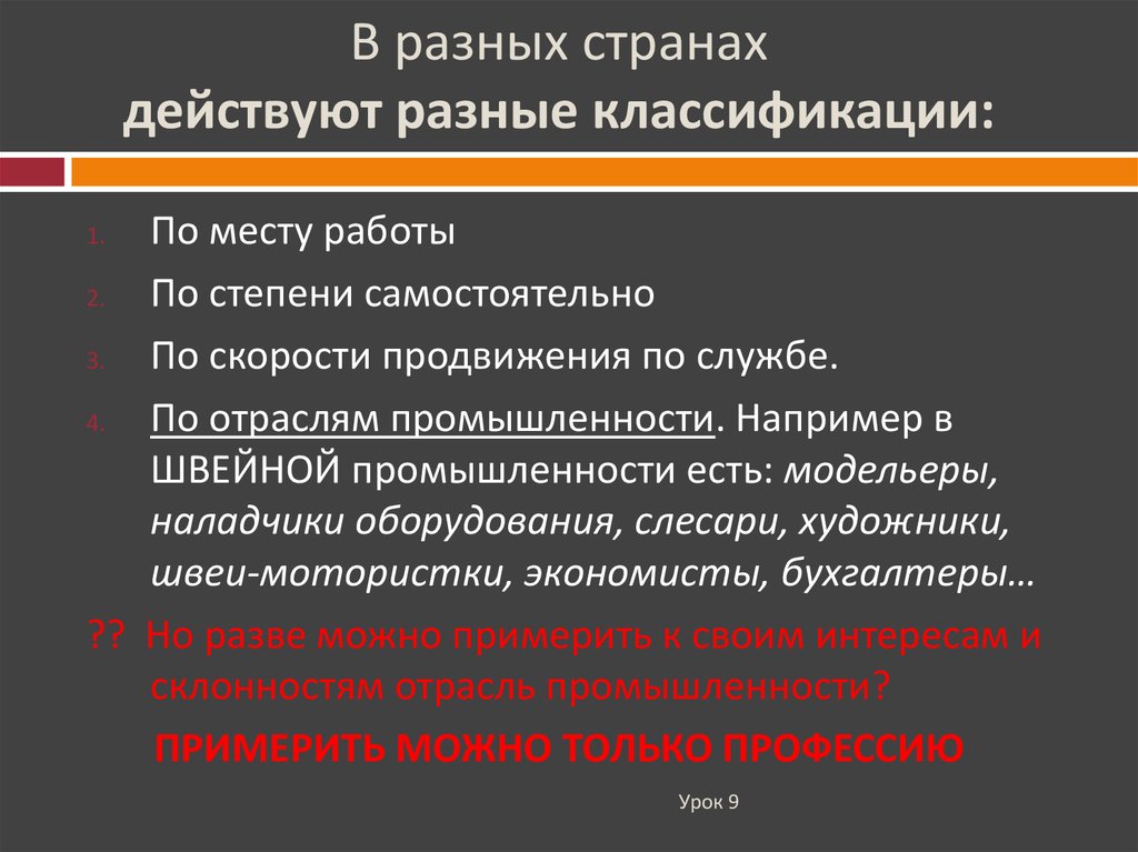 Специальность признаки