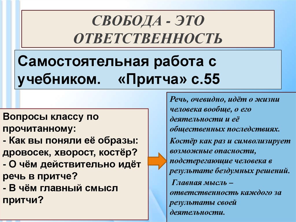 Свобода и ответственность аргументы