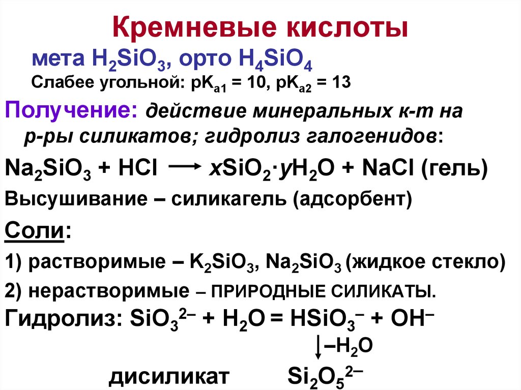 Разложение кремниевой кислоты