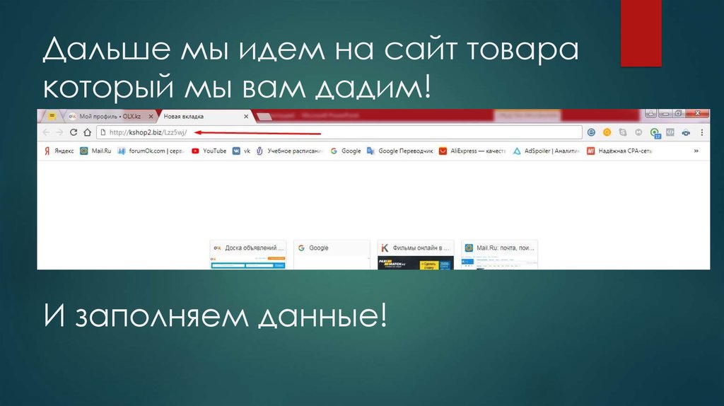 Дальше мы идем на сайт товара который мы вам дадим! И заполняем данные!