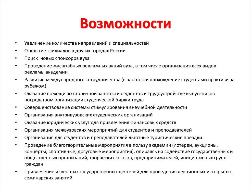 Возможность роста. Этапы открытия филиала. Возможности роста фирмы. Анализ возможностей роста. Требования к открытию филиала.