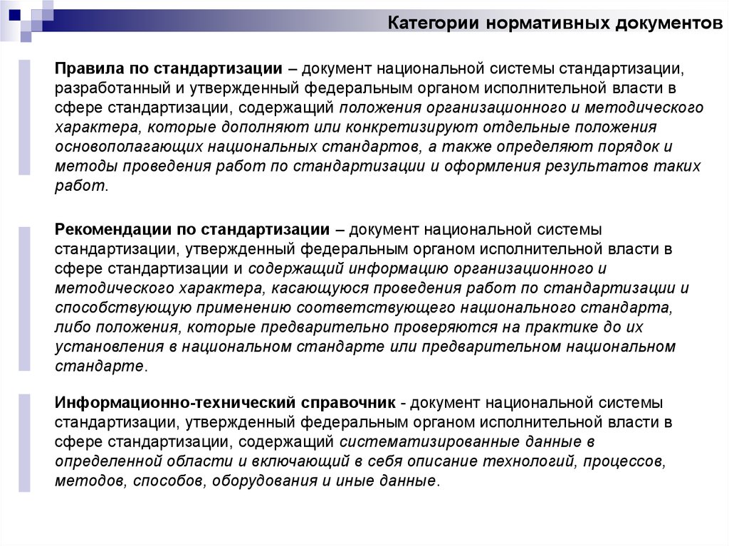 А также в стандарте. Нормативные документы стандартизации. Категории нормативных документов. Перечень документов по стандартизации. Документ по стандартизации пример.