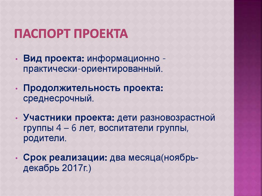 Паспорт проекта