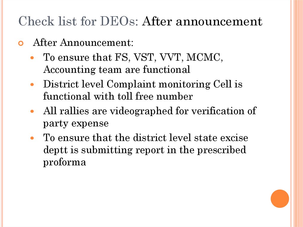 Check list for DEOs: After announcement