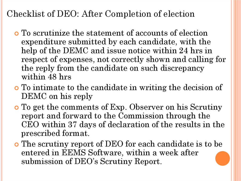 Checklist of DEO: After Completion of election