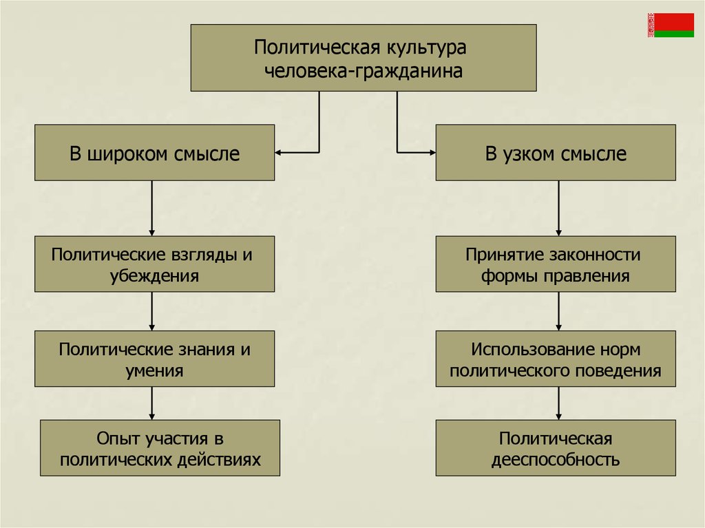 Политическая культура в узком смысле и в широком. Виды политических убеждений. Политическая культура личности план. Политические навыки.