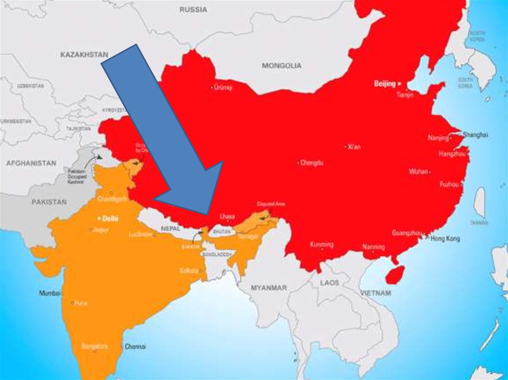 Китай граница с россией. Граница Индии и Китая. Общая граница Китая и Индии. Граница Индии и Китая на карте. Государство между Индией и Китаем.