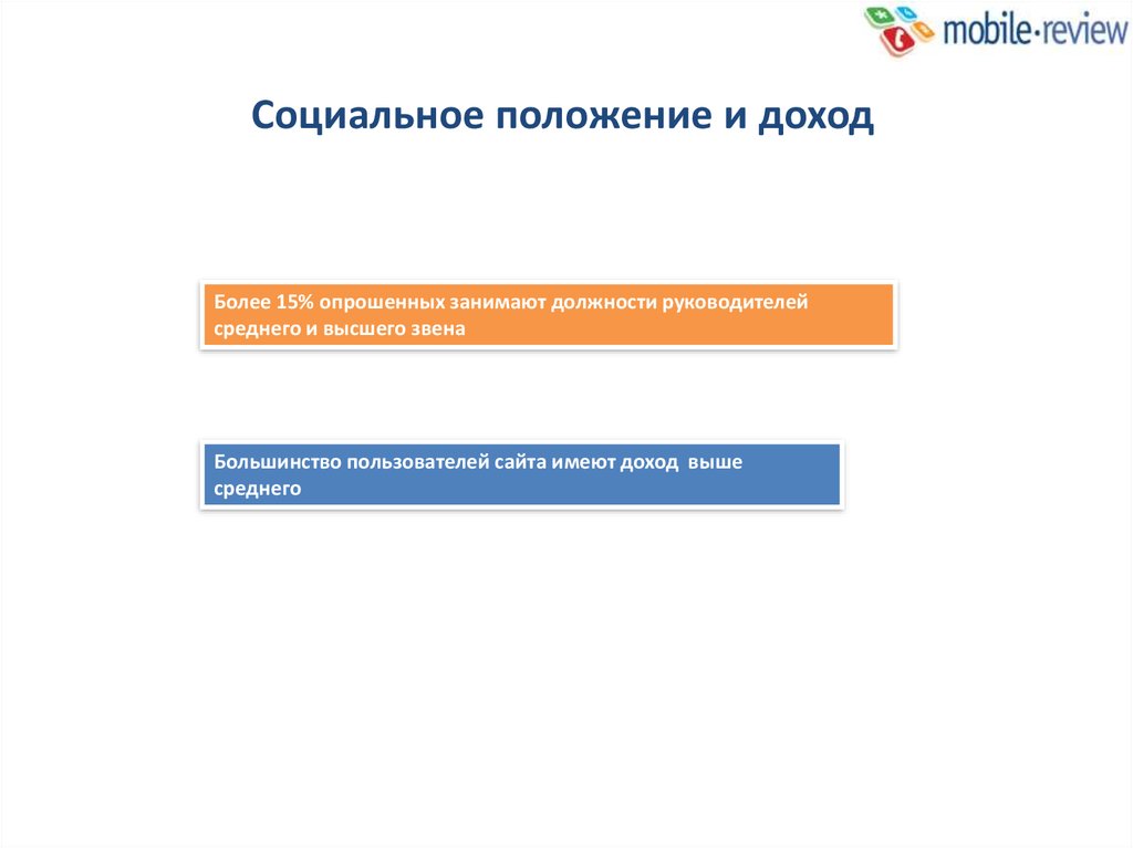 Мобайл ревю. Социальный статус доход. Система социальных координат. Типы пользователей сайта. Социальное положение доход.