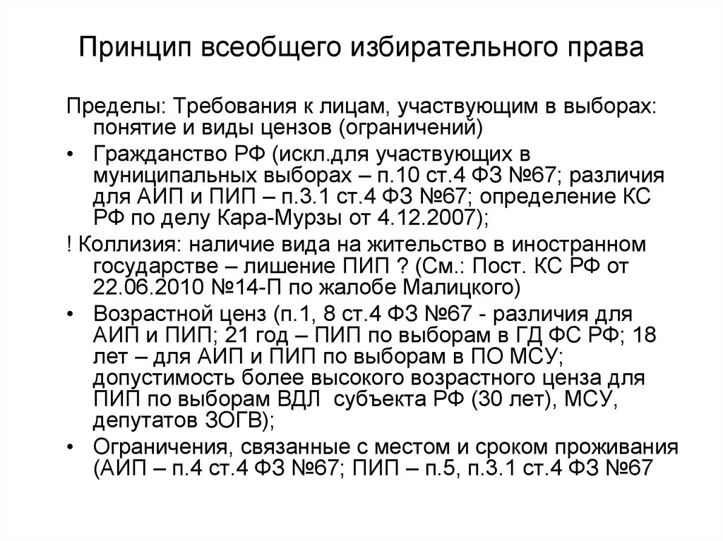 Понятие избирательного ценза. Возрастной ценз в избирательном праве.