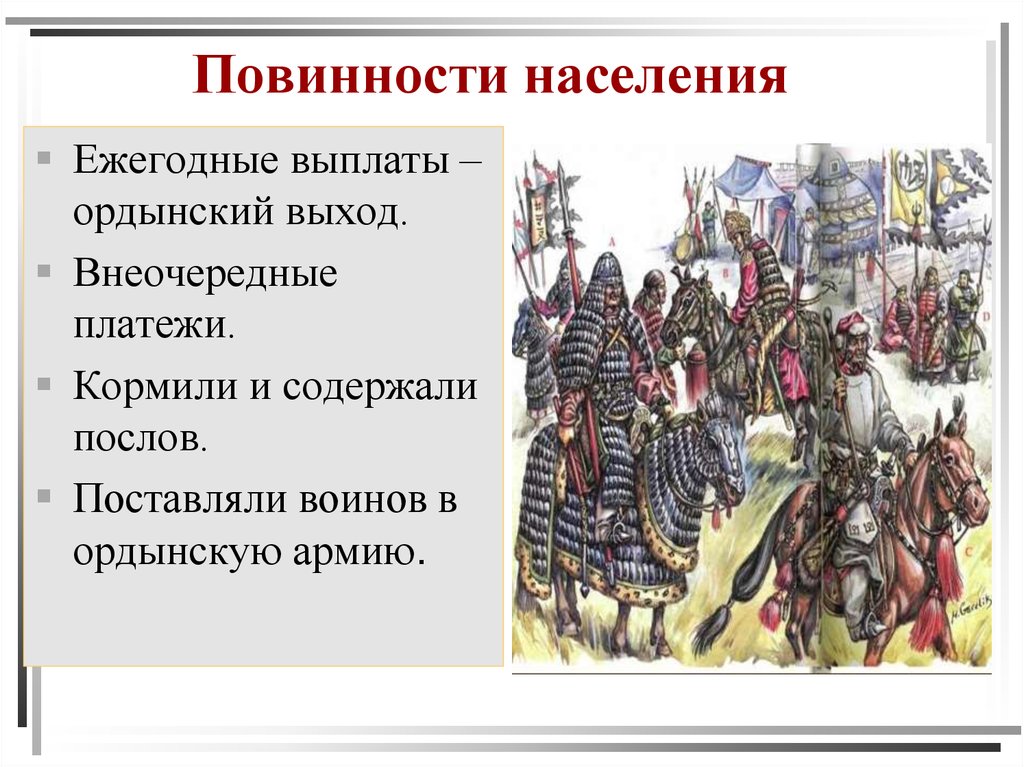 Золотая орда социальные. Повинности населения золотой орды. Повинности населения золотой орды 6 класс. Золотая Орда повинности русского населения. Повинности населения золотой орды кратко.