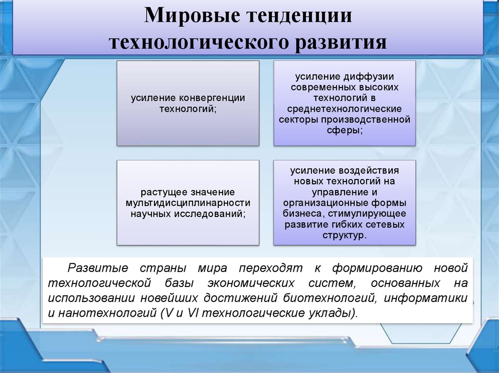 Международные тенденции. Тенденции технологического развития. Тенденции мирового развития. Современные направления развития экономики. Направления технологического развития.