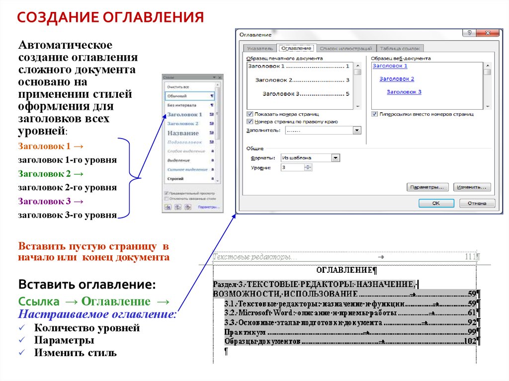 Установить содержание. Создайте оглавление в начале документа.. Последовательность создания документов в Word. Порядок создания автоматического оглавления в Word. Формирование оглавления в текстовых документах..