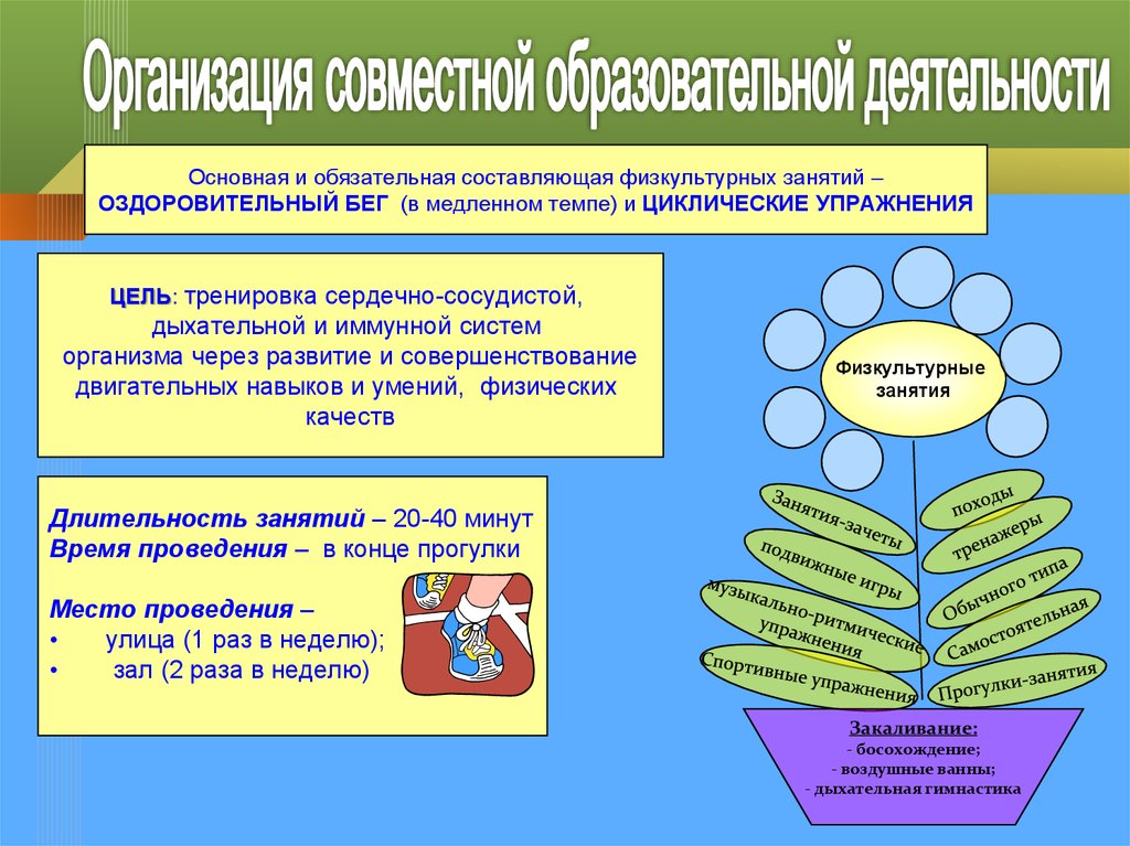 Совместно образовательная. Методика оздоровительного бега в ДОУ. Циклические упражнения в ДОУ. Цель занятия и обязательная составляющая физкультурных занятий. Оздоровительный бег в ДОУ цель.