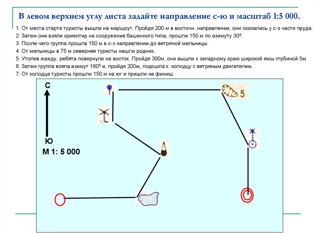 Вышла на маршрут. Азимут 150 направление. Как задать направление. Группа туристов вышла за маршрут. В Верхнем левом углу листа поставь точку.