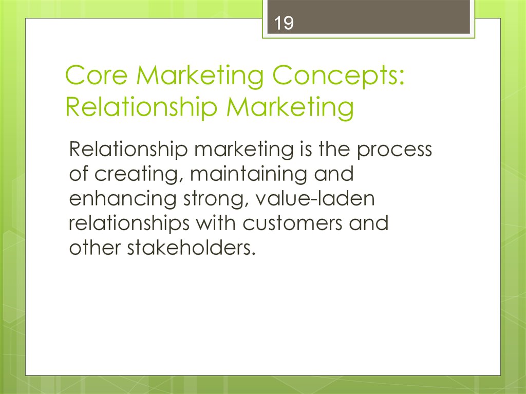 Core Marketing Concepts: Relationship Marketing