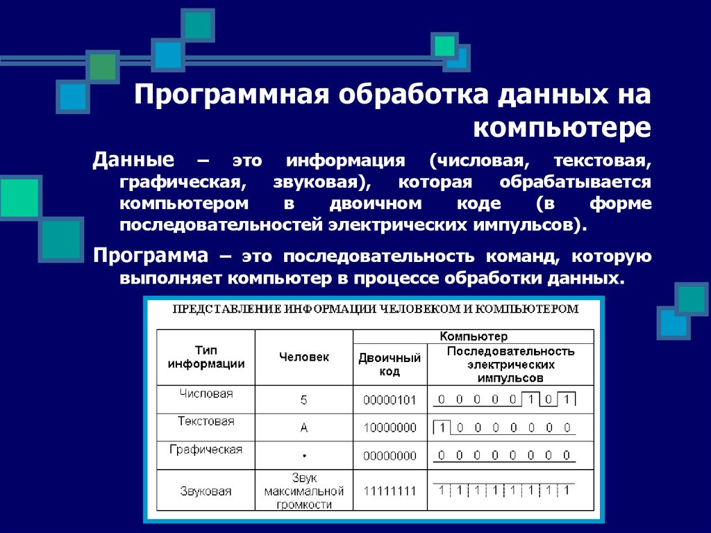 Последовательность команд которую выполняет компьютер в процессе обработки данных называется