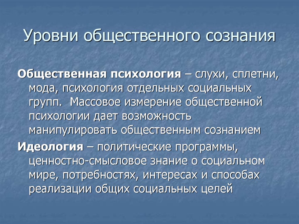 Общественное сознание идеология и общественная психология