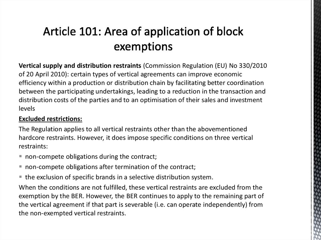Article 101: Area of application of block exemptions