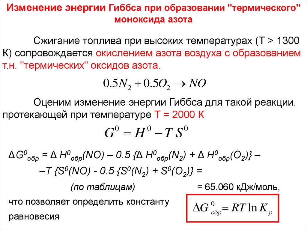 Зависимость энергии гиббса от температуры