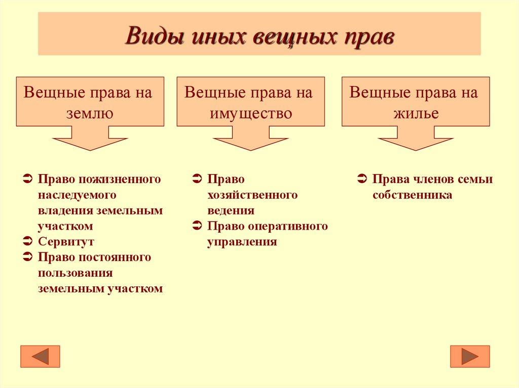 Виды вещных прав в гражданском праве схема