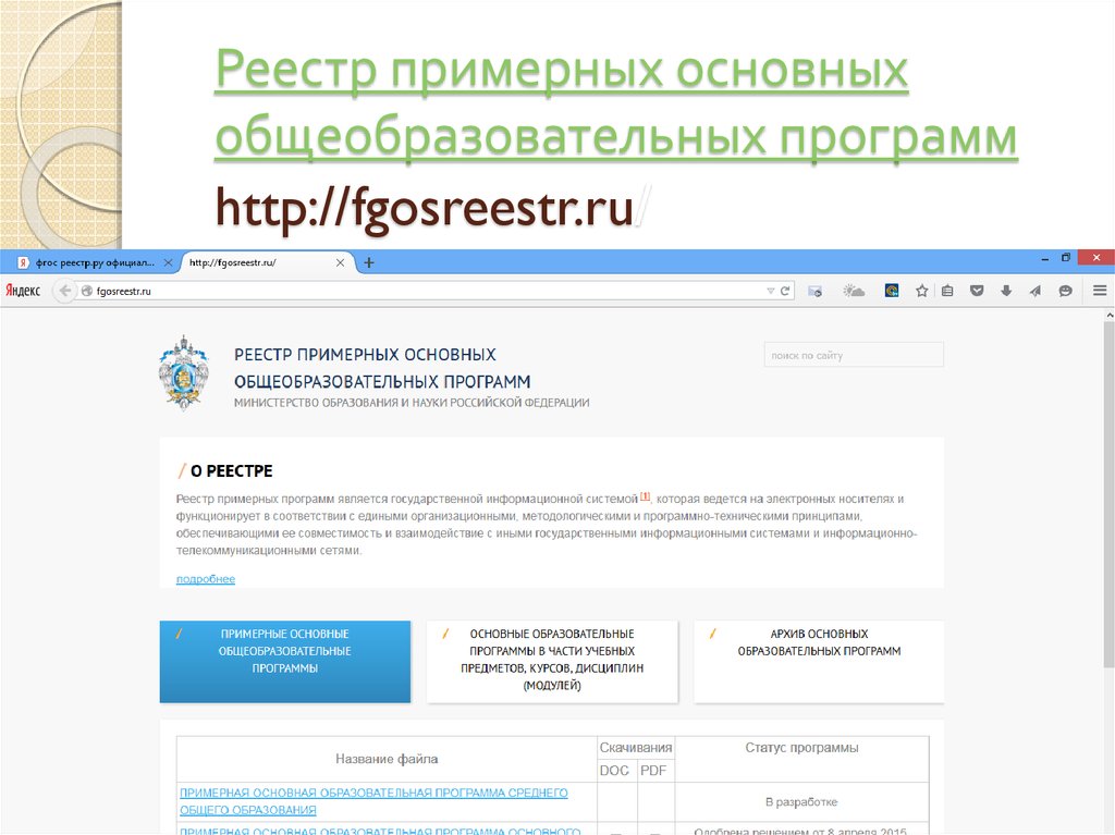 Фгос реестр. Реестр примерных основных образовательных программ по ФГОС 2020-2021. Реестр примерных основных образовательных программ во по ФГОС 3++. Примерная программа воспитания 2022 ФГОС реестр. Реестр ФГОС примерная образовательная.