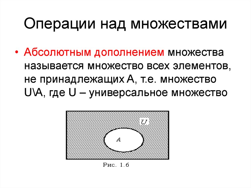 Дополнение множества. Абсолютное дополнение множества. Операции над множествами дополнение. Универсальное множество дополнение множества. Операция дополнения множеств.