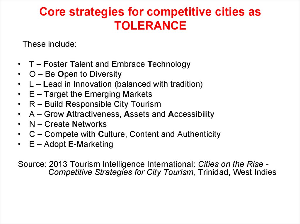 Core strategies for competitive cities as TOLERANCE