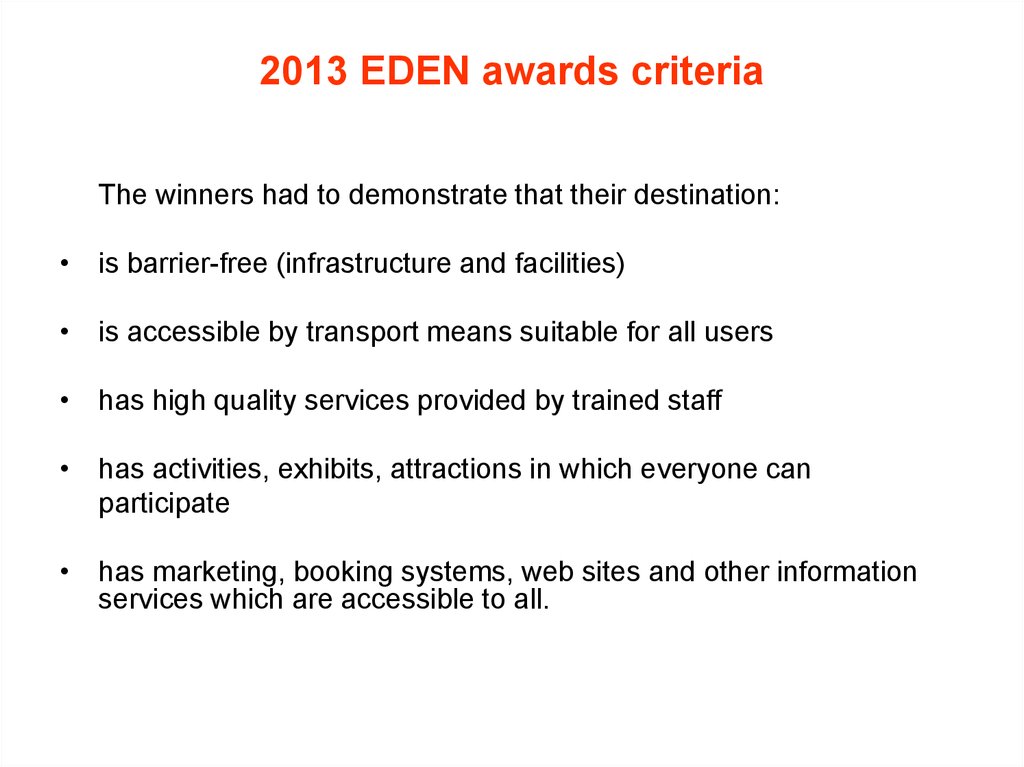 2013 EDEN awards criteria
