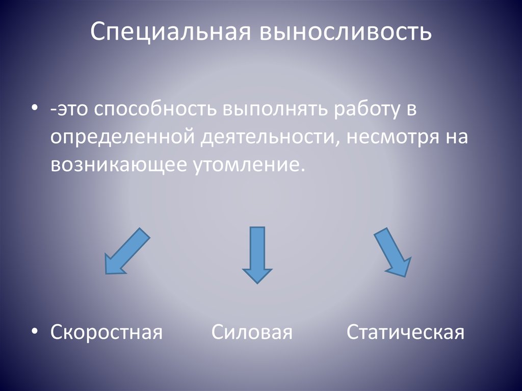 Виды выносливости. Специальная выносливость. Специальная выносливость – это способность выполнять работу:. Разновидности специальной выносливости. Общая и специальная выносливость отличаются.